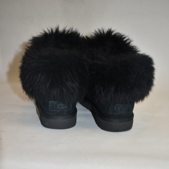 UGG Mini Fluff Collar Black Booties Sheepskin Suede US Size 6 1112491 - Picture 7 of 10